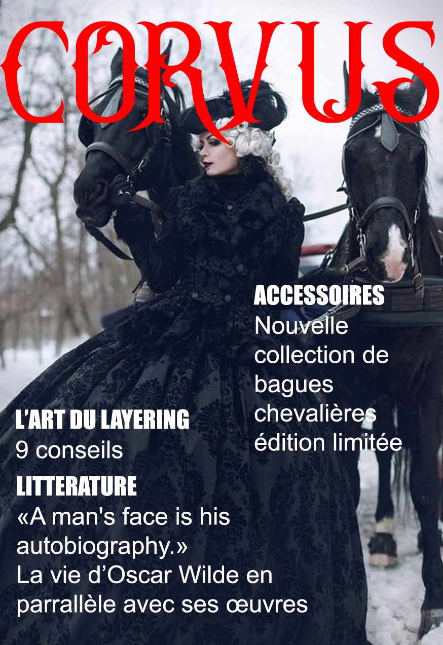 La couverture d'un magazine fictif de mode gothique Victorien, 'Corvus'